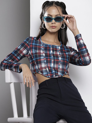 SASSAFRAS Casual Checkered Women Blue Top
