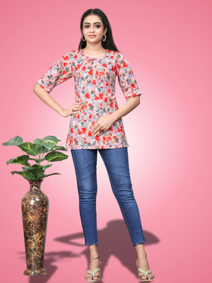 SHCON Casual Floral Print Women Pink Top