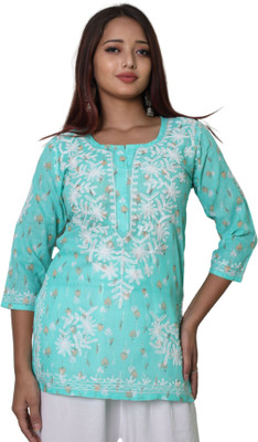 myplusfashion Casual Floral Print Women Light Green Top