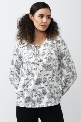 VAN HEUSEN Casual Printed Women White, Black Top