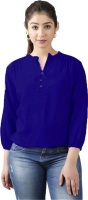 FASHION FALCON Party Polka Print Women Dark Blue Top