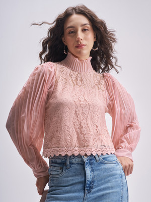Tokyo Talkies Casual Self Design Women Pink Top