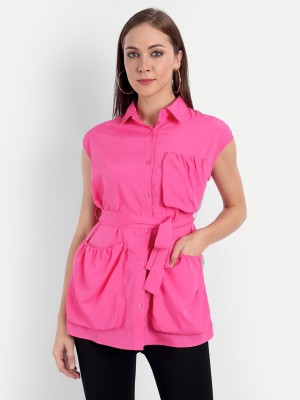 MINGLAY Casual Solid Women Pink Top