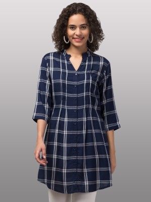 INUKA Casual Checkered Women Blue Top