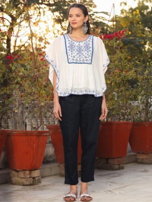 Juniper Casual Embroidered Women White Top