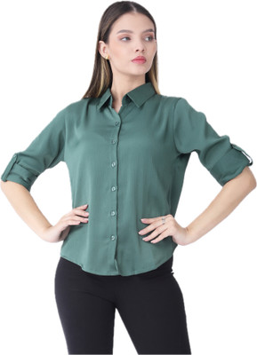 Raus Fashion Casual Solid Women Green Top
