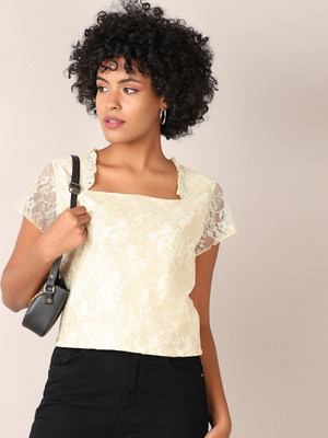 V-MART Casual Solid Women Yellow Top