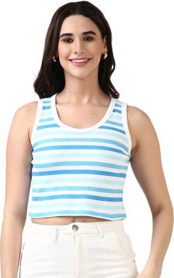 FILMODE Casual Solid, Striped Women Silver, White Top