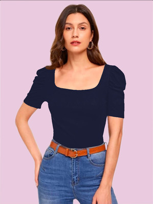 Dream Beauty Fashion Casual Solid Women Dark Blue Top
