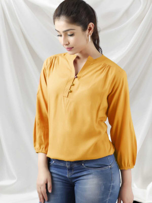 Himanc Enterprises Casual Solid Women Yellow Top