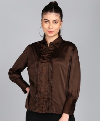 Natty India Casual Solid Women Brown Top