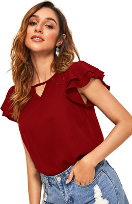 SZN Casual Solid Women Maroon Top