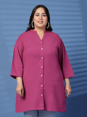 PLUSS Casual Solid Women Purple Top