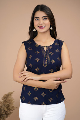 siddhanam Casual Printed Women Blue Top