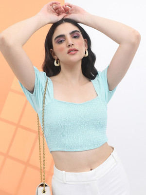 Tokyo Talkies Casual Solid Women Blue Top