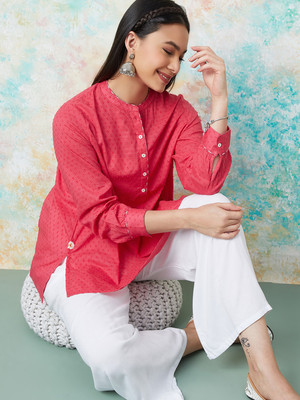 Melange by Lifestyle Casual Embroidered Women Pink Top