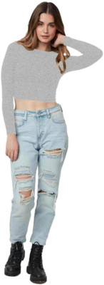 THE BLAZZE Casual Solid Women Grey Top