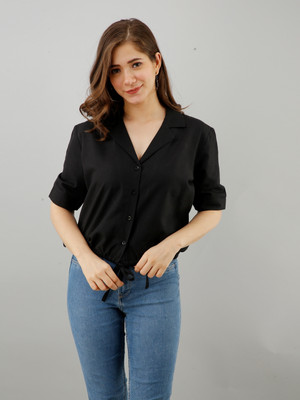 ADRIANA Party Solid Women Black Top