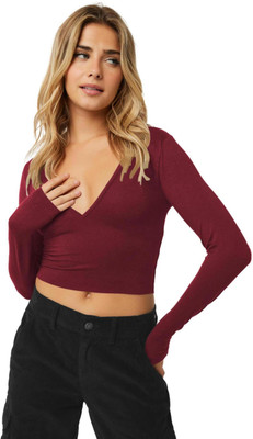 THE BLAZZE Casual Solid Women Maroon Top