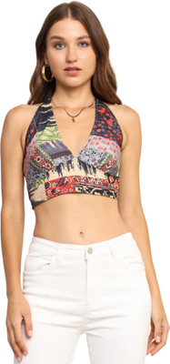 Gale Girls Beach Wear Geometric Print Women Blue, Grey Top