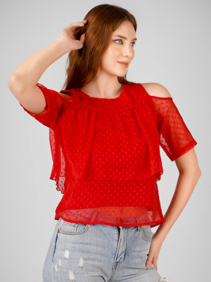 VOHEERR Casual Self Design Women Red Top