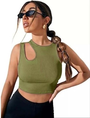 Pyramid Fashions Casual Solid Women Green Top