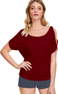 Shoponbit Casual Solid Women Maroon Top