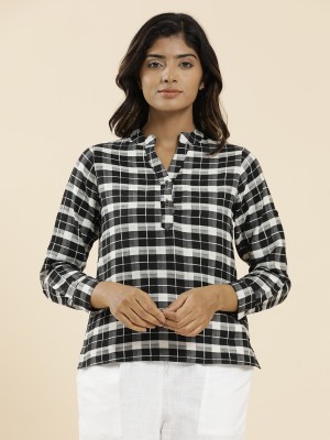 Jaipur Kurti Casual Checkered Women Black Top