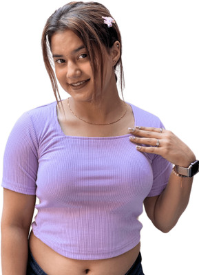 CRAMPLE Casual Solid Women Purple Top