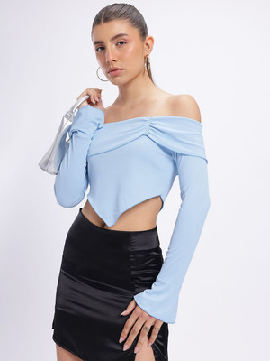 Glitchez Casual Self Design Women Blue Top