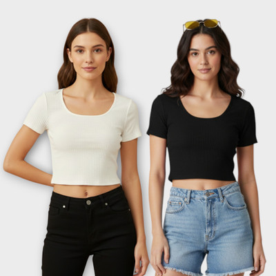 WEARUX Formal Self Design Women Black, White Top