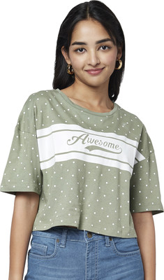 YU by Pantaloons Casual Striped Women Green Top