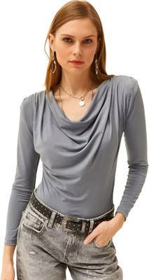 SIGHTBOMB Formal Solid Women Grey Top