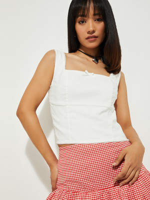 MAX Casual Solid Women Beige Top