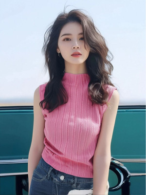 OUTZIDR Casual Striped Women Pink Top