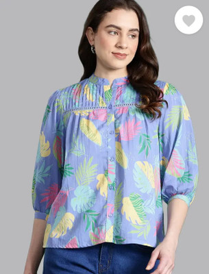 Cavercha Casual Floral Print Women Light Blue Top