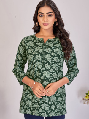 Larqi Casual Floral Print Women Green Top