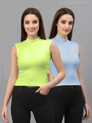 FRISKERS Casual Solid Women Blue, Light Green Top