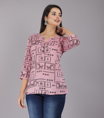 Adheesh Creation Casual Printed Women Black, Pink Top