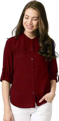 Yukon Women Solid Casual Maroon Shirt