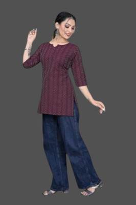 texpa Women Striped Straight Kurta(Purple)