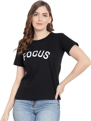 DEEPMAYRA COLLECTION Printed Women Round Neck Black T-Shirt