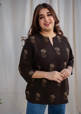 SANGOURI Casual Printed Women Brown Top