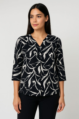 progreto Casual Floral Print Women Black, White Top