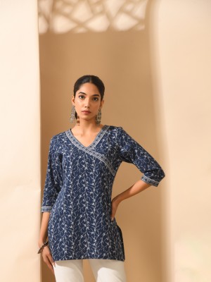 Meesan Casual Floral Print Women Dark Blue, Grey Top