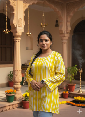 ENTVIS Casual Printed Women Yellow Top