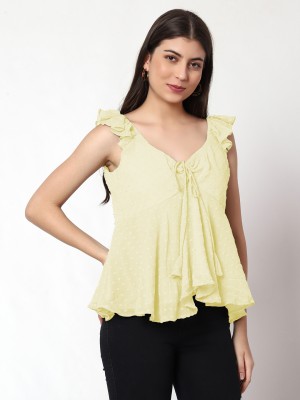 METRONAUT Casual Self Design Women Light Green Top