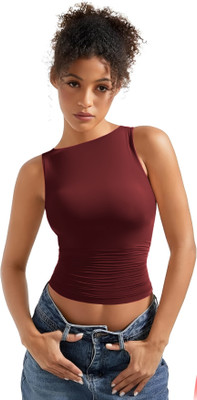 SIGHTBOMB Casual Solid Women Maroon Top