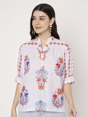 CHARMGAL Casual Striped, Floral Print Women Multicolor Top