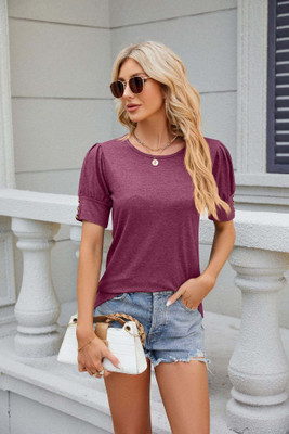 OUTZIDR Casual Solid Women Purple Top